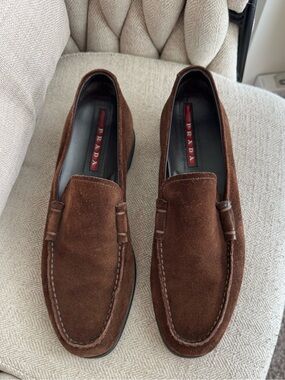Prada Brown Suede Penny Loafers - Men's Slip-On